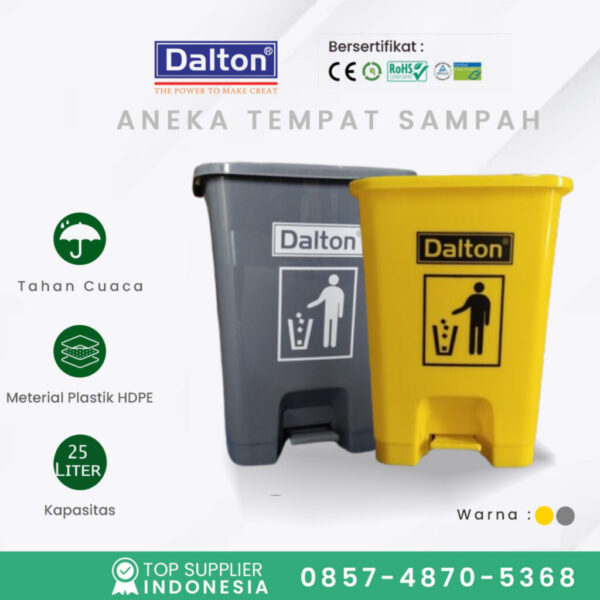 Tempat Sampah 25Liter / Tong Sampah Dalton - Abu-abu - Kuning
